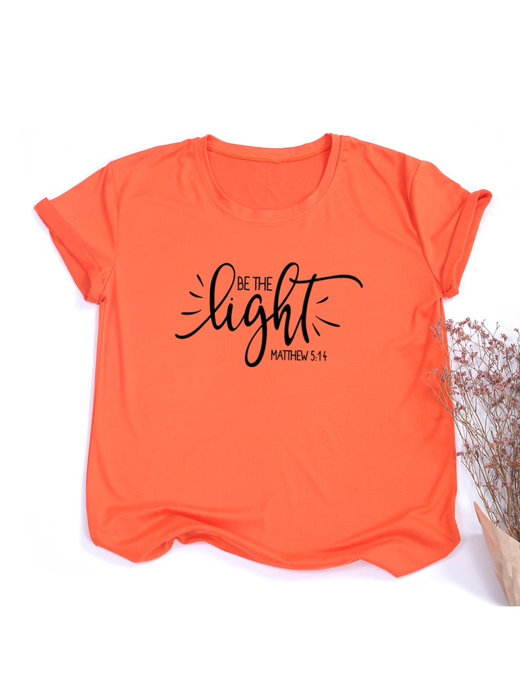 Fashion Women T Shirt with Be The Light Matthew Print Christian Slogan Aesthetic Street Style Faith Jesus Vintage Yellow Tee Top