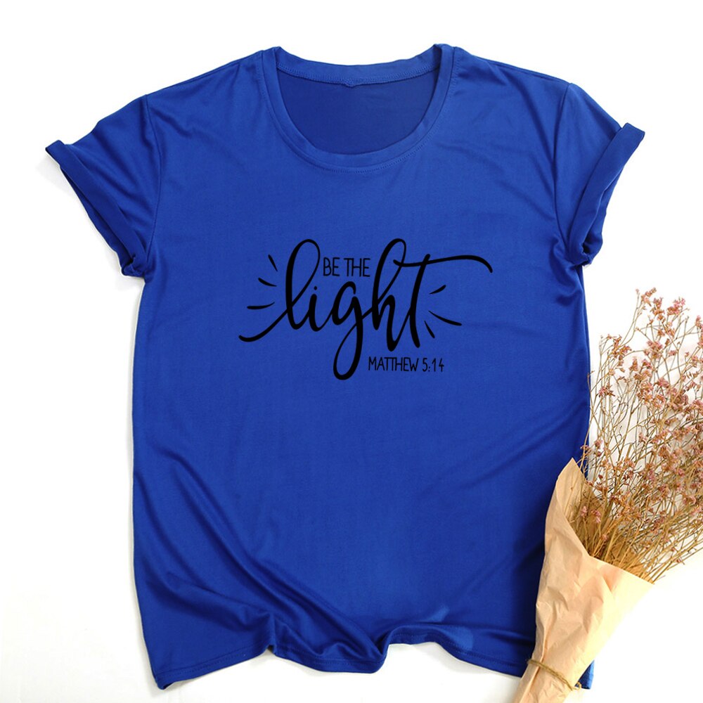 Fashion Women T Shirt with Be The Light Matthew Print Christian Slogan Aesthetic Street Style Faith Jesus Vintage Yellow Tee Top