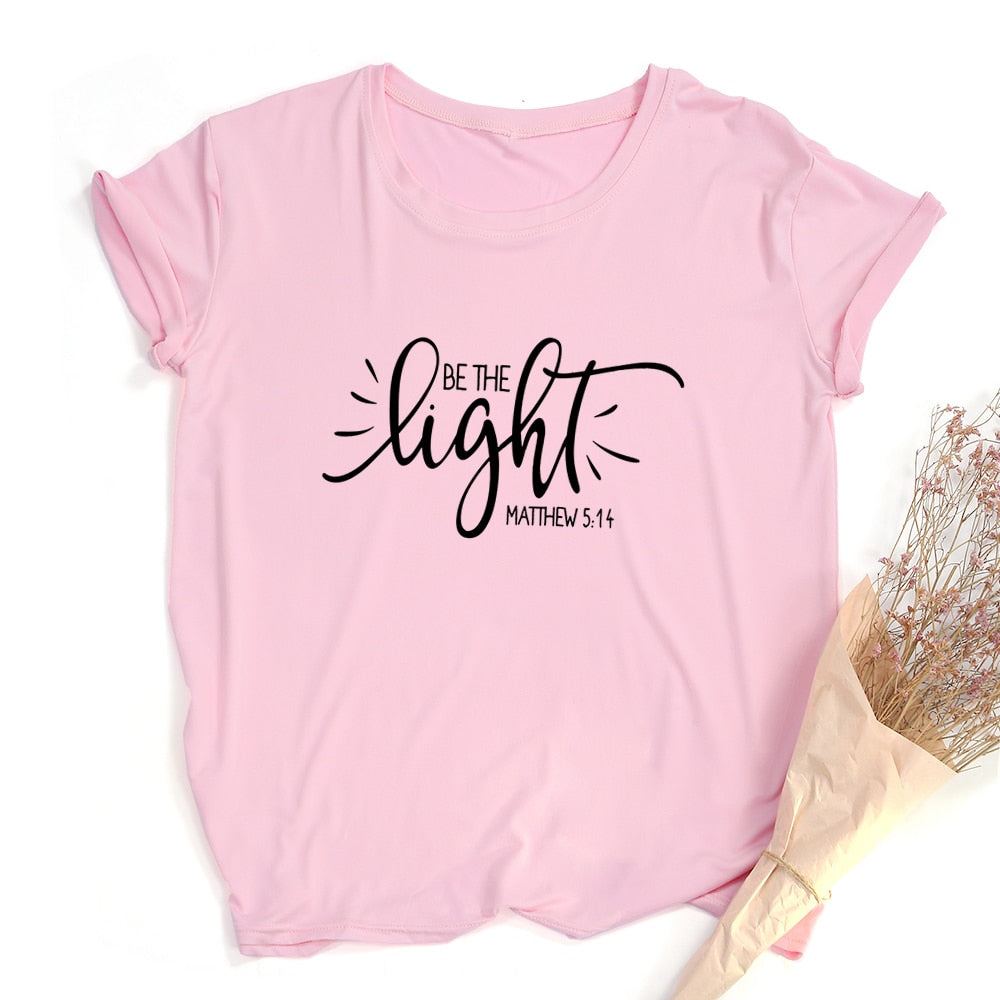Fashion Women T Shirt with Be The Light Matthew Print Christian Slogan Aesthetic Street Style Faith Jesus Vintage Yellow Tee Top