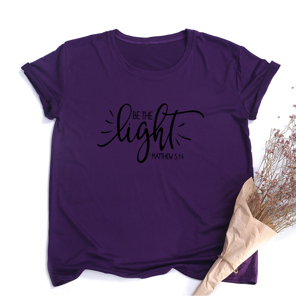 Fashion Women T Shirt with Be The Light Matthew Print Christian Slogan Aesthetic Street Style Faith Jesus Vintage Yellow Tee Top
