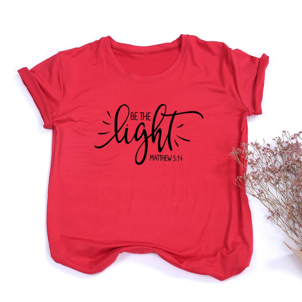 Fashion Women T Shirt with Be The Light Matthew Print Christian Slogan Aesthetic Street Style Faith Jesus Vintage Yellow Tee Top